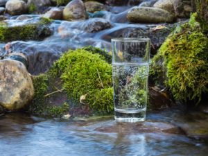 Bergquelle mit Wasserglas